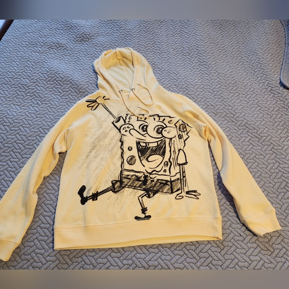 Nickelodeon Spongebob sketch junior L midweight cotton blend banded hoodie NWOT